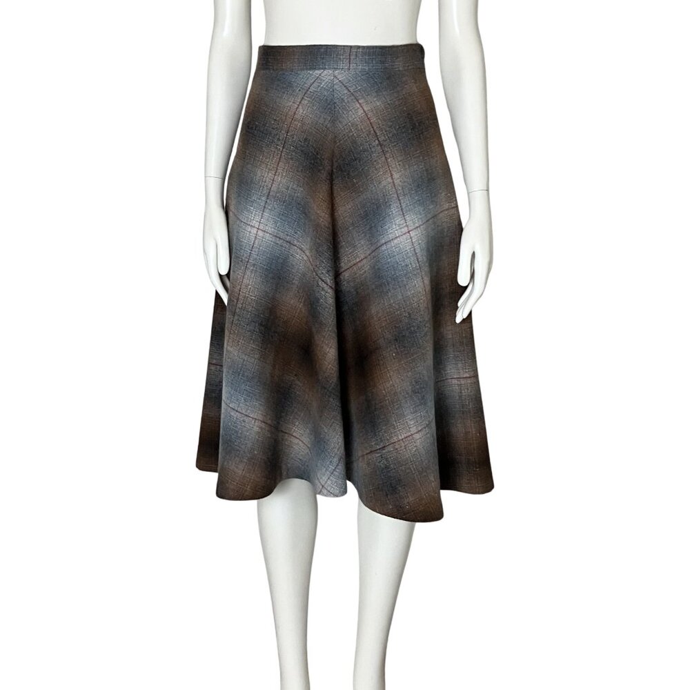 Vintage 70s Wool Blend Plaid A Line Midi Skirt. XS 26" 11. Dark Academia Preppy - Picture 2 of 12